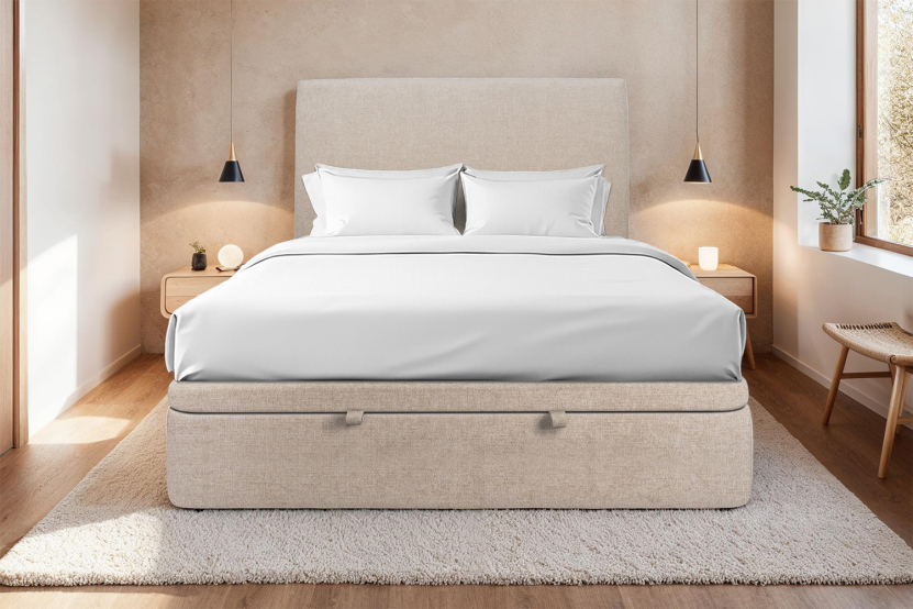 Sommier Coffre 180x200 cm - Toile nattée  - Beige brun