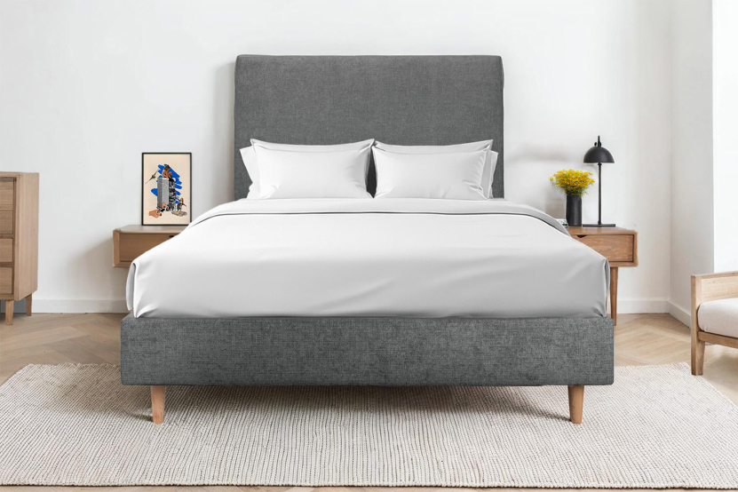 Sommier Tapissier 150x190 cm - H35 cm - Toile nattée - Gris anthracite