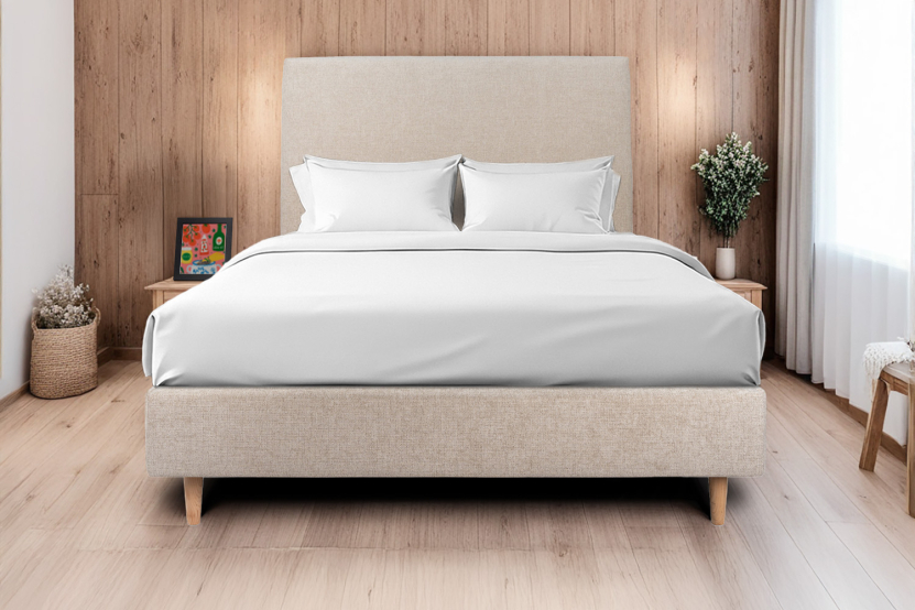 Sommier Tapissier 140x190 cm - H35 cm - Toile nattée - Beige brun