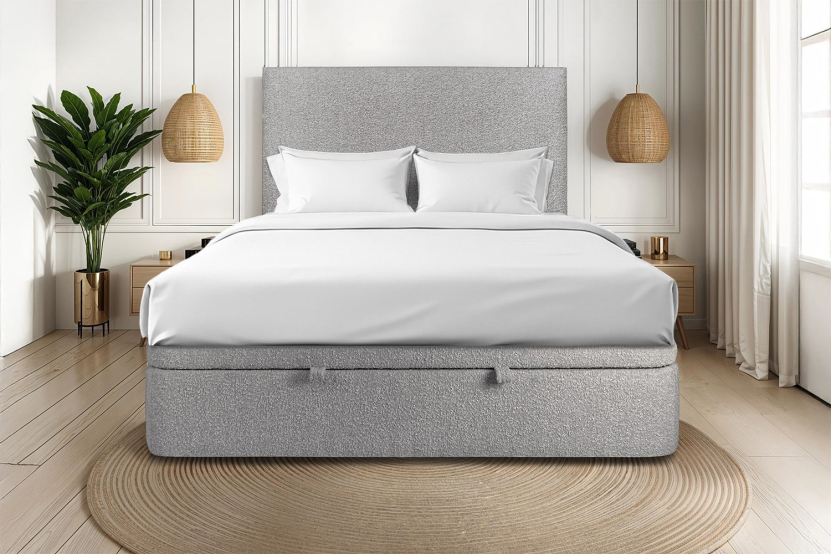 Sommier Coffre 180x200 cm - Bouclette - Gris